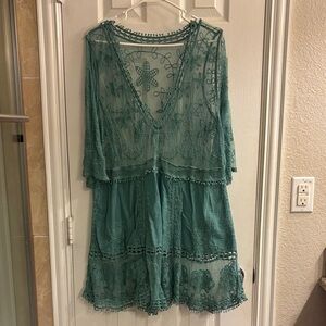 Teal Lace Overlay Dress